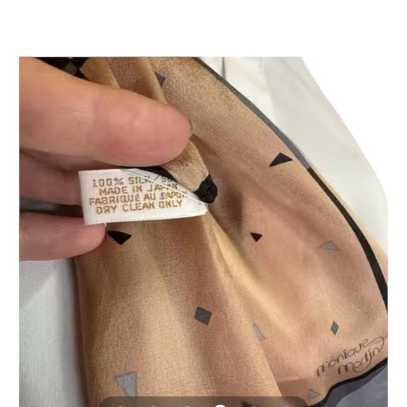 Monique Martins - Chic Peach and Gray Women's Silk Scarf - Picture 5 of 7